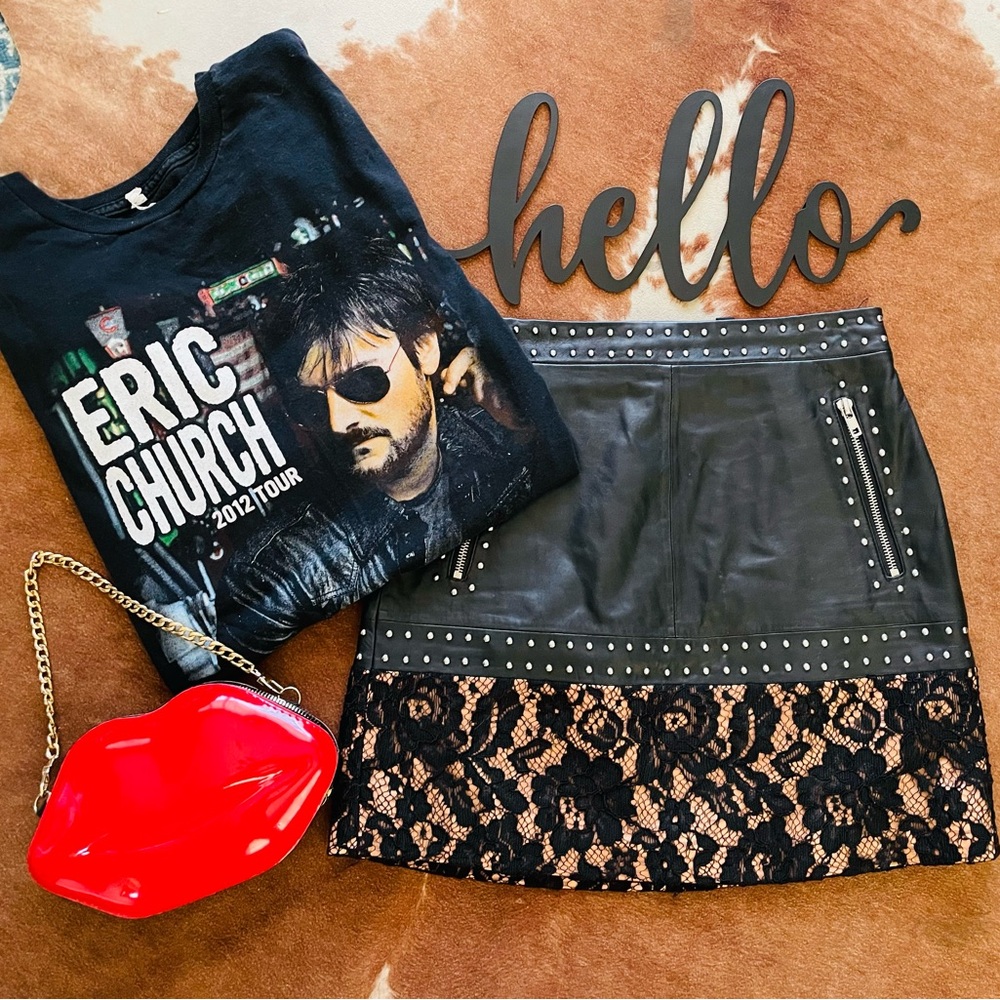 REVOLVE NBD Leather and Lace Skirt